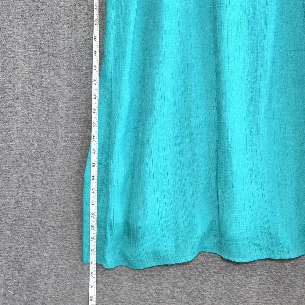 Turquoise Ruffle Maxi Dress Boho Belted Spaghetti Strap Flowy Summer Coquette - Picture 3 of 5